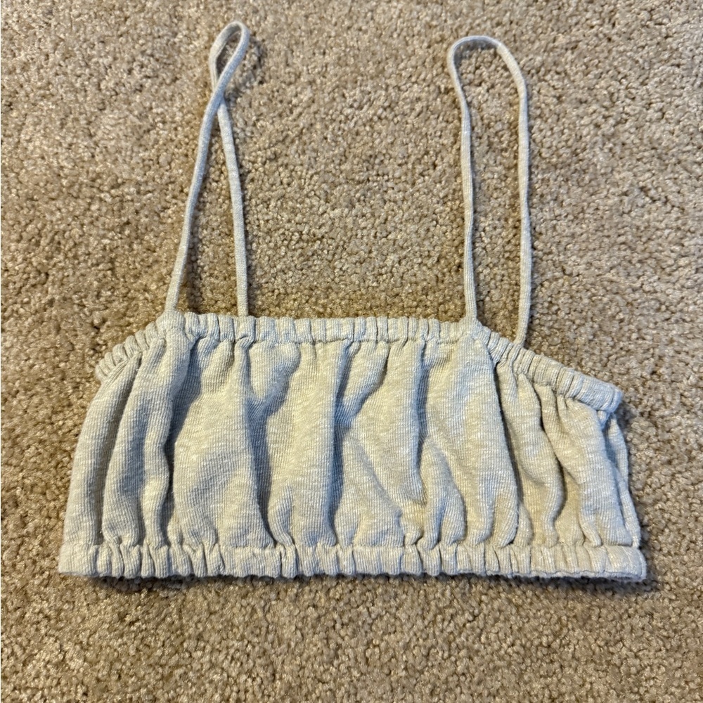 Free People Light Gray Ribbed Cropped Tank Top